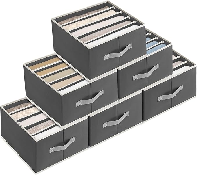 Clothes Organizers and Storage - Fabric Jeans Organizer with Handles, Foldable Drawer Dividers for Clothes, Closet Shelf Organizer for Shirts, Bra, Sweater, Scarf, 6 Pack, Dark Grey