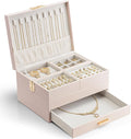 Vlando 3 Layer Jewelry Box - Women Jewelry Box with Retractable Tray - Jewelry Organizers with Drawer for Necklaces, Rings, Bracelets, Earrings, Gift for Couples Mom Girls - Pink