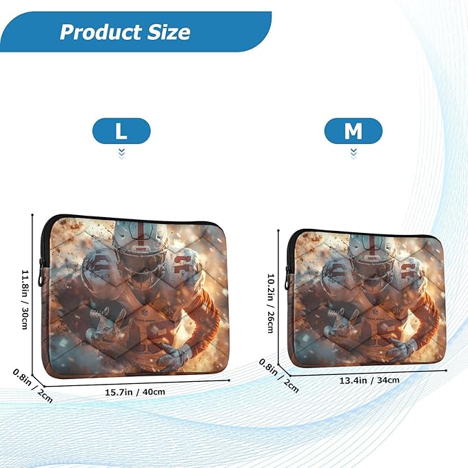 Quilted Laptop Sleeve Case,Soft Slim Carrying Colorful Computer Protective Cover,Football Player(13'' - 14'')