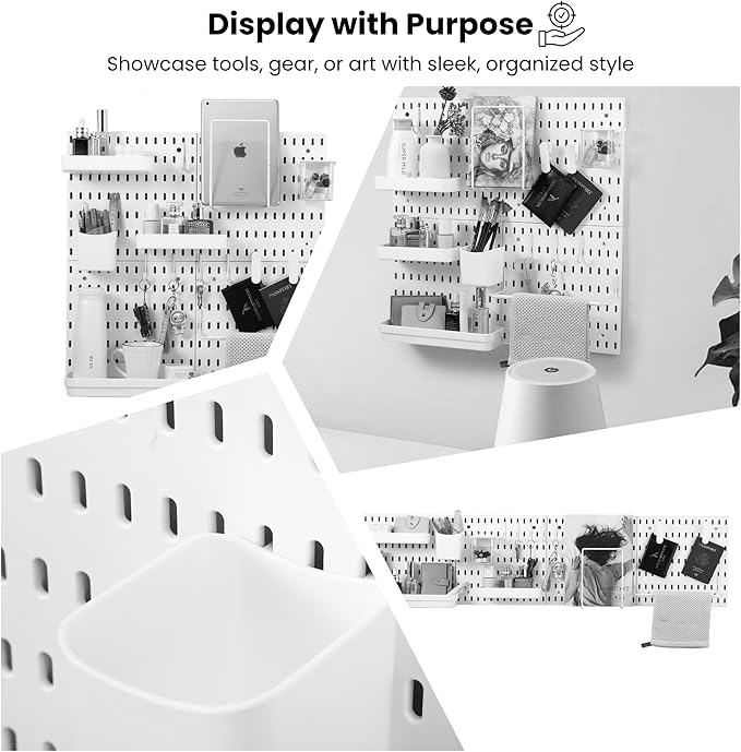 Peg board Set - 17 pcs Pegboard Kit, Includes 4 Pegboards with 13 Different Accessories, Pegboard Wall Organizer, Peg Boards for Wall Craft Room for Kitchen, Garage, Workshop, Tool Accessories | White