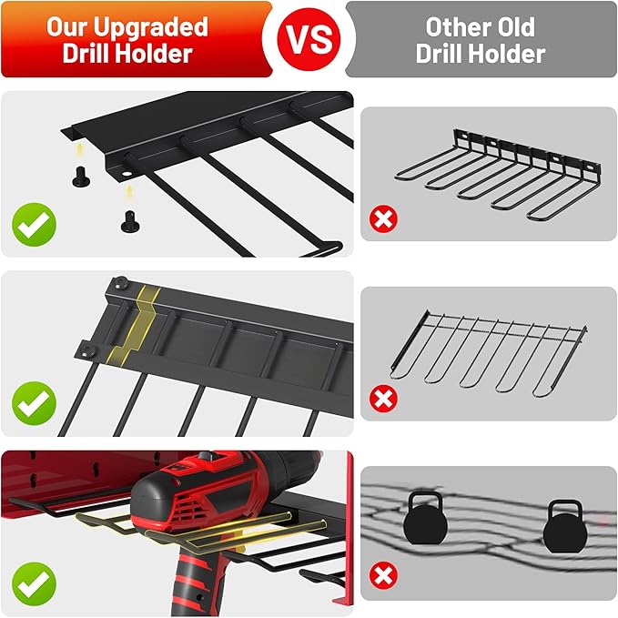 Power Tool Organizer Wall Mount with Charging Station, Garage 4 Drill Storage Shelf with Cordless Tool Holder, Heavy Duty Rack with 8 Outlet Power Strips and Hooks, Gift for Men, Husband (4 Layer)