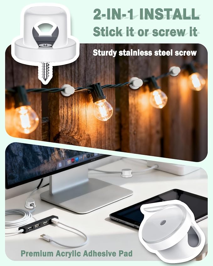 Rotatable Cord Holder, Snap-Lock Cable Clips, 8 Pack Adhesive Cord Organizer, Phone Charger Wire Organizer Keeper for Nightstand Car Kitchen Appliances Office Accessory,White