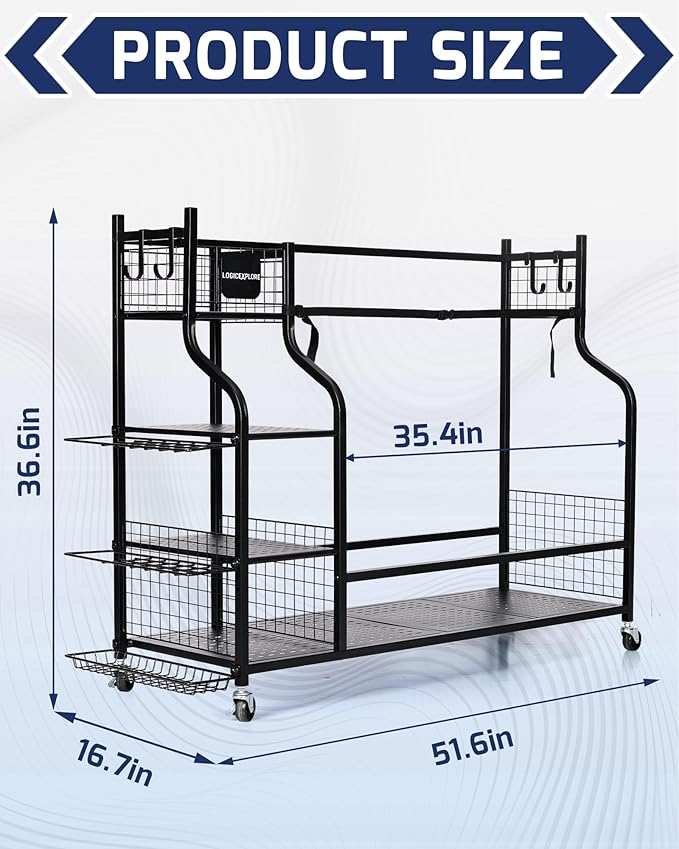 Golf Storage Rack, Garage Golf Organizer for 3 Golf Bags, Clubs, Balls, Shoes & Accessories, Garage Home Heavy Duty Golf Equipment Storage