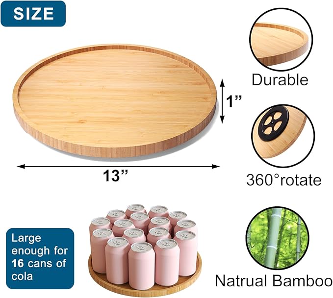 Lazy Susan Organizer for Kitchen,Bamboo Turntable for Cabinet,Pantry,Vanity,Large（Natural）