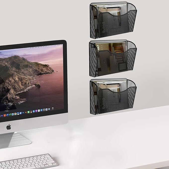 6 Pack Wall File Organizer, Mesh Hanging Metal Vertical Wall Mounted File Holder for Office/Home