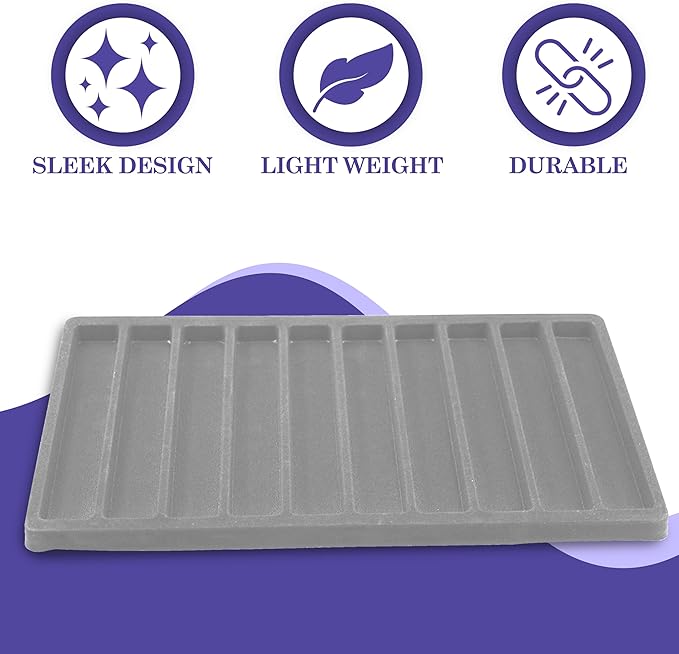 Novel Box 5 Pack 10-Slot Gray Liner Jewelry Storage Tray Inserts 14.75x8.25x1 Inches - Jewelry Organizer Pad for Drawers & Store Displays - Jewelry Display Pads for Necklaces Bracelets & Chains