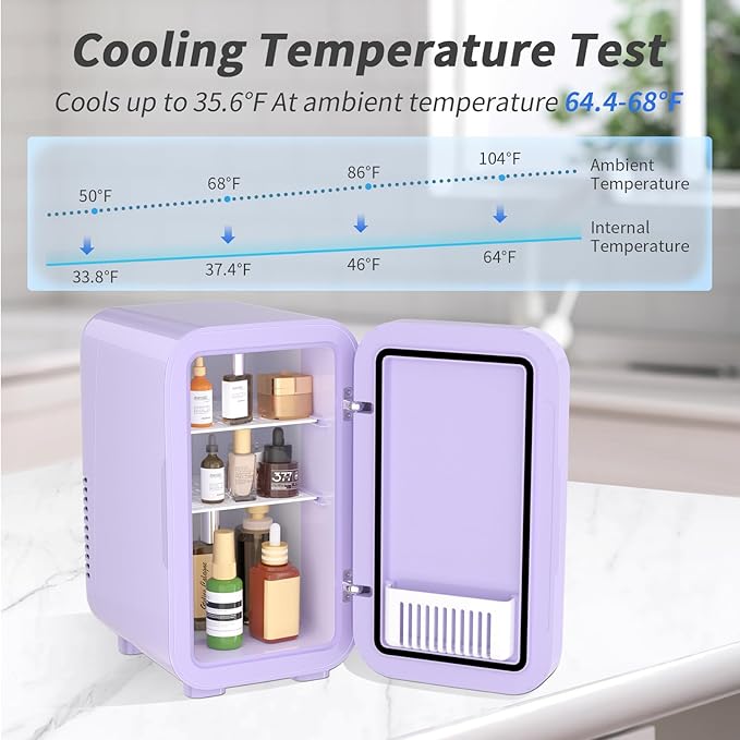 Mini Fridge, 6 Liter/8 Can 110V AC/DC Portable Thermoelectric Cooler Refrigerators for Bedroom, Skincare, Beverage, Office, Dorm Room and Car, Purple