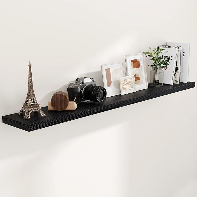 Fun Memories 72 Inch Floating Shelves Black, 72 x 9.3 Rustic Wooden Fireplace Mantel, 9.3 Inch Floating Shelf for Wall, Farmhouse Wall Shelves for Home Storage & Display