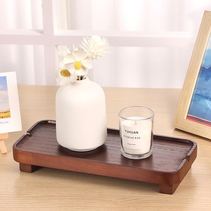 Wood Riser Small Decorative Tray Sink Soap Dish, Vanity Tray Pedestal Stand 10 x 4.5 inches (Dark Brown)