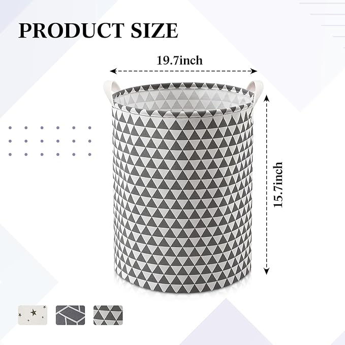 Patelai 3 Pieces Large Laundry Hamper Round Collapsible Organizer Storage Bin Waterproof Foldable Dirty Clothes Laundry Basket for Home Bathroom(Geometric)