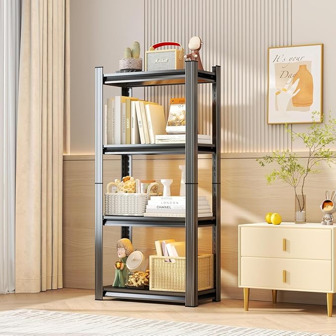 Storage Shelves, Garage Metal Shelving Unit, Adjustable, Double-Layer Column with Reinforced Ribs, Heavy-Duty, Capable of Bearing 2400 lbs, Suitable for Garage, Warehouse, Kitchen Storage