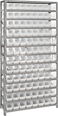 Quantum Storage Systems 1875-103CL Clear-View Sloped Shelving Unit with 4" Shelf Bins, 96 QSB103 Shelf Bins, 18" D x 36" W x 75" H