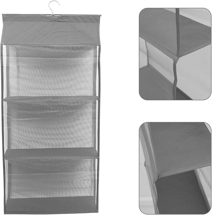 Gray Hanging Organizer Bag Dustproof Storage Hanging Container with Multiple Compartments for Handbags Shoes Sweaters Space-Saving Vertical Storage
