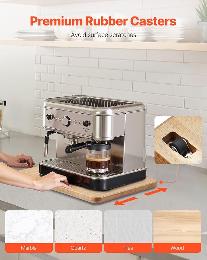 VEVOR Appliance Slider, Medium 10.5 x 13-inch, Rolling Sliding Tray with Rubber Wheels & Hollow Handle, Easy to Clean, Appliance Rolling Tray for Coffee Maker, Kitchen Countertop, Natural Wood