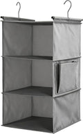 3-Tier Hanging Closet Organizer - Foldable Hanging Shelves for Closet, Space Saver Storage for Clothes, Sweaters, Shoes, Handbags & Accessories, Easy Setup, Grey