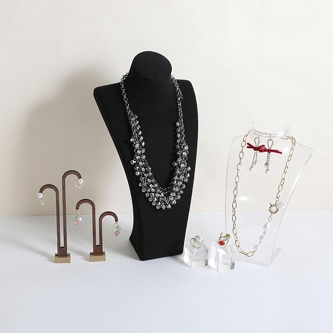 GemeShou Black necklace storage organizer for sale, Velvet necklace holder stand, jewelry bust display stands, Jewelry Mannequin for Countertop, Showcase【Black-Large height 12.4 inch】