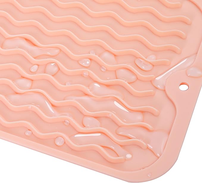 Silicone Dish Drying Mat for Multiple Usage,Easy clean,Eco-friendly,Heat-resistant Silicone Mat for Kitchen Counter or Sink,Refrigerator or Drawer Liner Pink S 12 inches x 6 inches