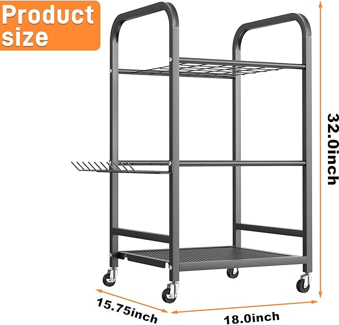 TORACK Garden Tool Organizer Stand with Wheels, Rakes Shovels Yard Tools Stand for Garage, Shed, Garden, Indoor/Outdoor Long-Handled Tools Cart