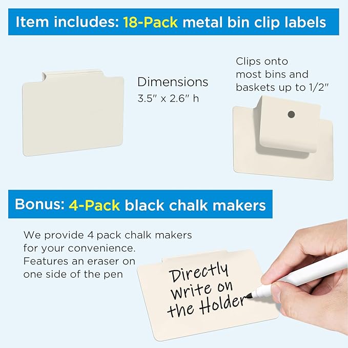 Metal Basket Bin Label Clip (Cream, 18 Metal Label Clip)