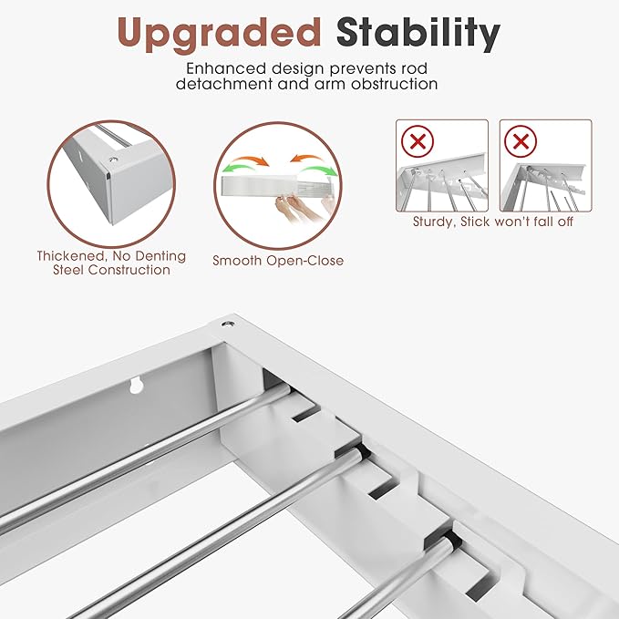 Wall-Mounted Clothes Drying Rack – Foldable Laundry Drying Rack, Space-Saving Wall Mounted Clothes Rack, Tri-Fold Wall Mounted Drying Rack for Laundry Room