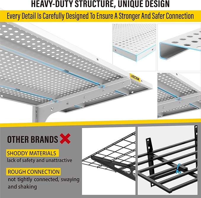 2-Pack 2 Tier 1.3x3ft Garage Shelving Wall Mounted, 500lbs Load Capacity，15.6x36inch per Shelf Height Cassette Adjustable Floating Shelves White
