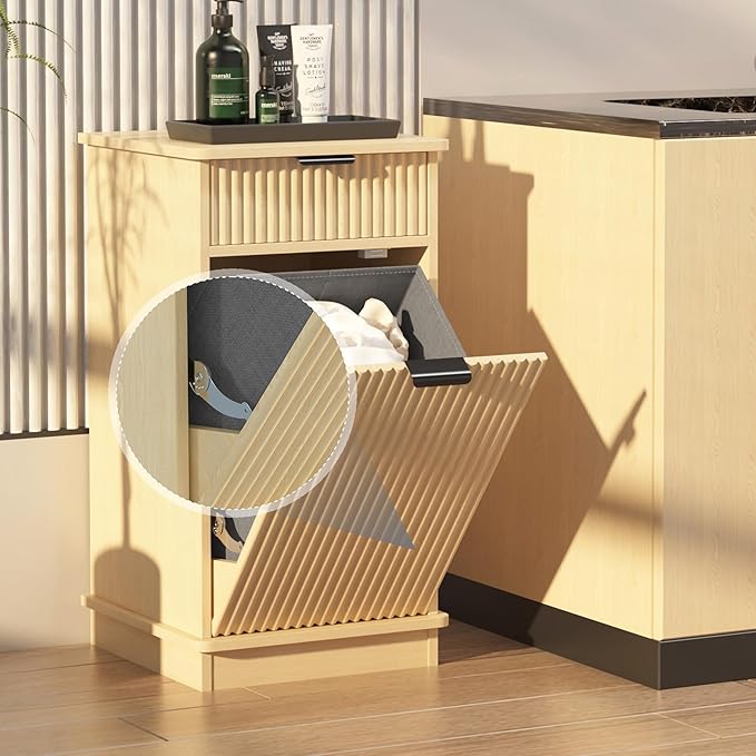 Natural Tilt Out Laundry Hamper Cabinet Hidden Laundry Hamper Cabinet with Drawers and Baskets for Bathroom Hamper with Storage for Kitchen Bedroom，16x16x30in