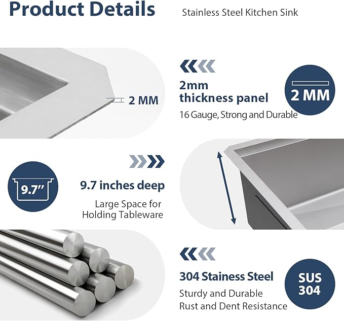 Lordear 33 Undermount Kitchen Sink 33" x 19" Stainless Steel Sinks 16 Gauge Single Bowl Ledge Workstation Handmade Under Counter Kitchen Sink Basin with Built-In Accessories
