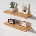 Axeman 24 inch Floating Shelves for Wall - 8'' D Live Edge Rustic Solid Elm Wood Floating Shelves Wall Mounted, Wall Shelves with Invisible Bracket for Living Room Bedroom Kitchen, Set of 2 Natural