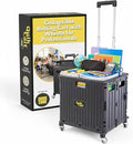 dbest products Quik Cart 360 Rolling Crate with Wheels - Collapsible Utility Cart for Teachers & Home - Heavy Duty Folding Cart with Seat - 80 lb Capacity - Black