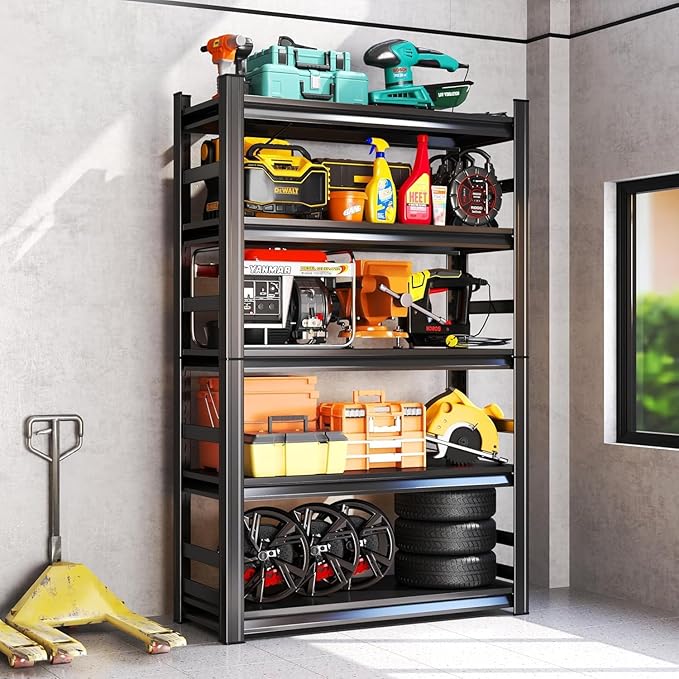 Garage Storage Shelves,5 Tier Shelving Unit, 40 inch Wide, 18” Deep, 78” Tall Organizer Metal Shelf for Basement/Laundry/Pantry Heavy Duty, Adjustable,Easy to Install (5Tier-35"Wx16"Dx72"H with Fence)