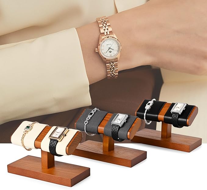 Oirlv Solid Wood Double Watch Display Stand Watch Bracelet Organizer（Black）