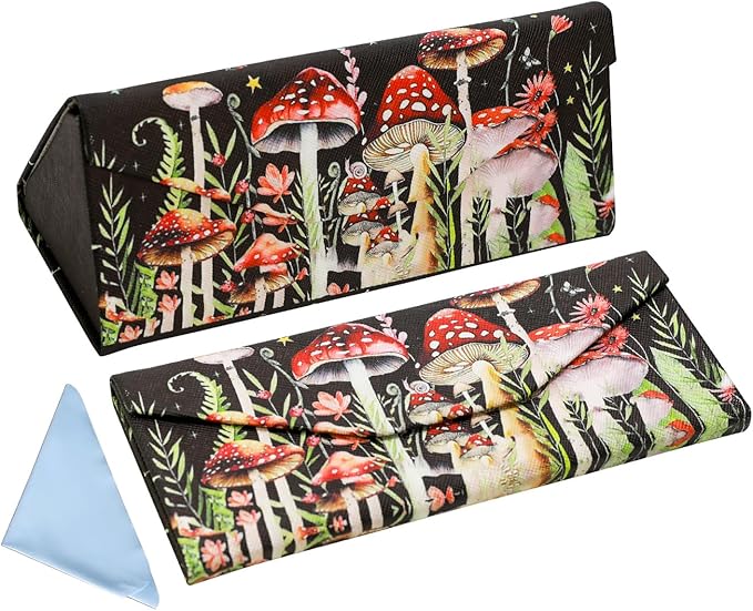 Foldable Glasses Case, Magnetic PU Leahter Sunglasses Case, Cute Hard Shell Folding Eyeglass Cases for Women Kids