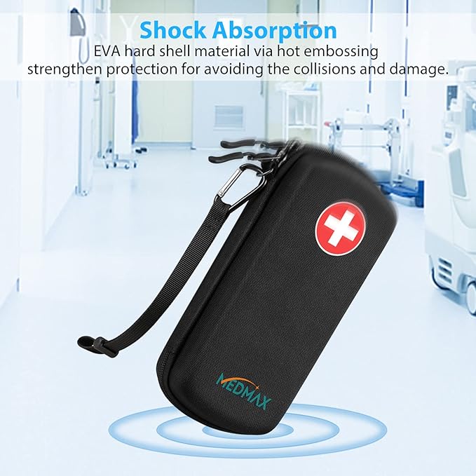 Hard Shell Insulin Cooler Travel Case with 2 Ice Pack, Shock Absorption Insulated Diabetic Medication Organizer Carrying Bag with Extra Pouch for Insulin Pen and Other Diabetic Supplies, Black