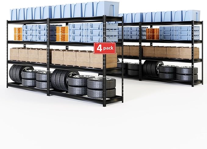 The Atlas 77" W x 24" D x 72" H Heavy Duty Garage Metal Industrial Storage Shelving Loads 10000 Lbs 4 Pack Dark Gray