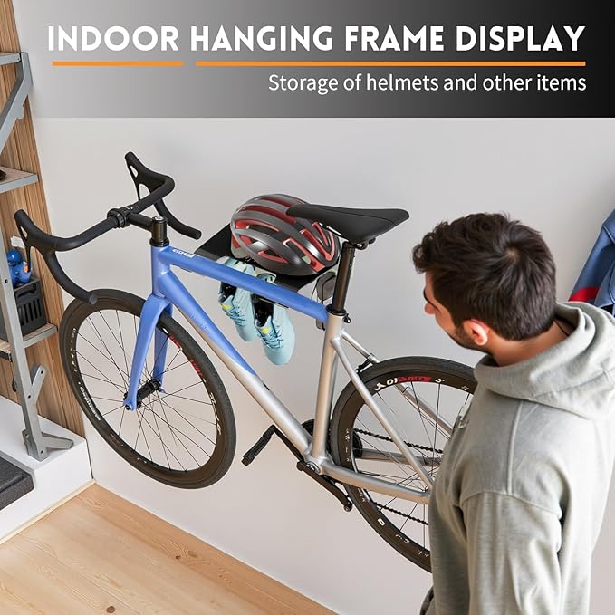Bike Wall Mount With Shelf, Heavy-Duty Adjustable Bike Hanger, Multifunctional Wall Mount, Hold Up To 66lbs for Horizontal Storage of Road, Hybrid Bikes in Garage, Home, Apartment (White)