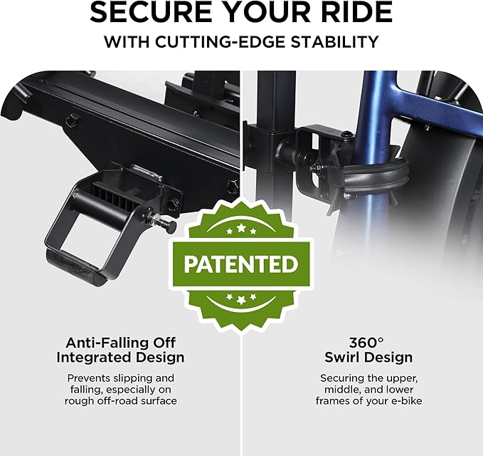Hitch Mount 2 EBike Rack, 200 lbs Capacity Electric Bike Carrier Foldable Platform Mount, Up to 5-inch Fat Tire Bicycle for 2'' Receiver Cars Trucks SUVs Minivans RV, Trailer