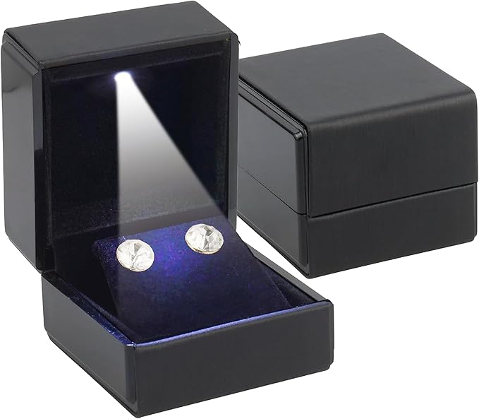 Novel Box Square Shaped Black Earring Box With LED Light 2.25X2X2.5 Inches - Jewelry Earrings Case Best for Jewelry Displays - Gift Box for Mother's Day, Engagement, Anniversary & more Happy Occasions