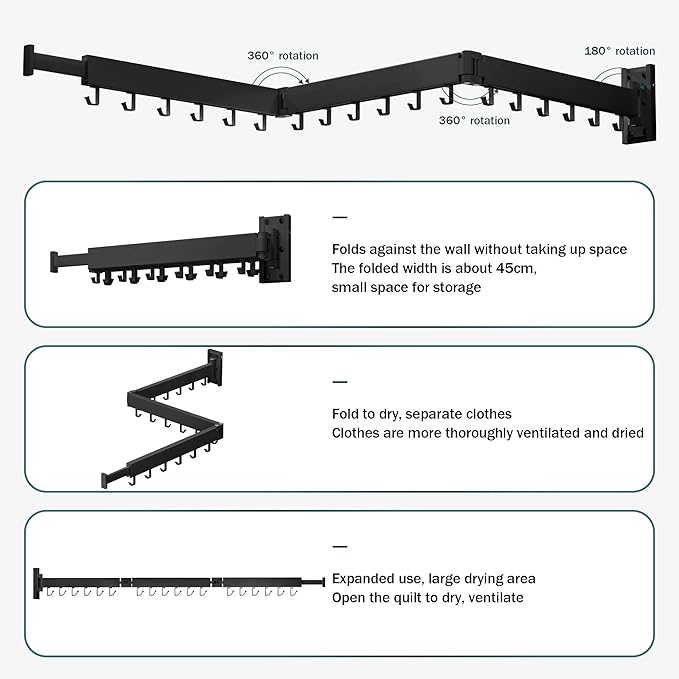 Clothes Drying Rack Wall Mounted,Drying Rack Clothing,Laundry Drying Rack,Wall Mount Clothes Hanger Rack,Laundry Rack Folding,Retractable Clothing Rack,Collapsible Clothes Hanging Rack