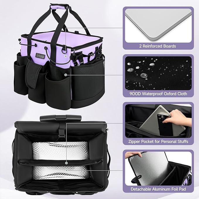 Large Cleaning Caddy for Cleaning Supplies Organizer, Rolling Cleaning Caddy Bags with Wheels for Housekeepers, Cleaning Carts on Wheels for Home Car Office Picnic