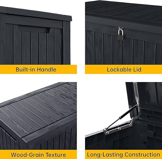 EasyUp 200 Gallon Deck Boxes Resin Large Storage Bins with Lids, Outside Storage Box & Deck Boxes Outdoor Waterproof for Outdoor Use