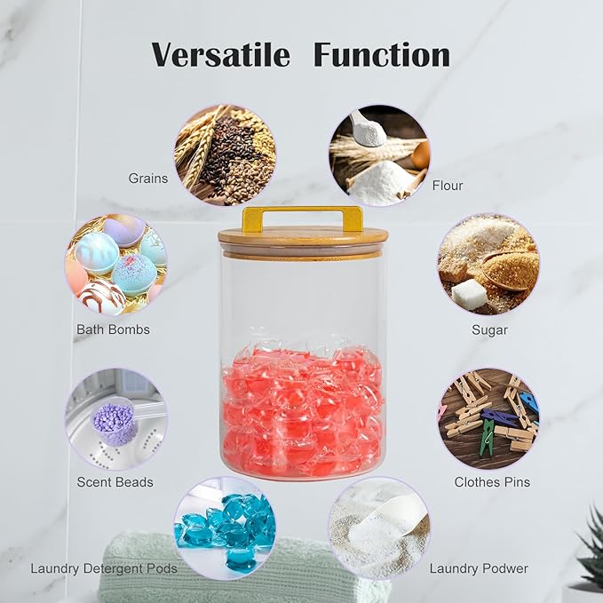 Glass Jars For Laundry Room Organization and Storage, 2 Pack -0.9 Gallon Laundry Detergent Containers for Scent Beads, Powder,Pods With Lids, 5 Labels, 2 Scoops，1 Acrylic Dryer Sheet Holder Included