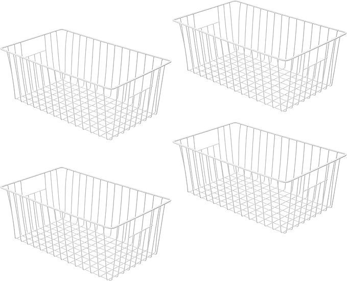 Large Wire Storage Baskets Freezer Organizer Baskets, Farmhouse Metal Wire Baskets Bins, Household Storage Basket with Handles for Kitchen, Cabinets, Pantry, 4 Packs (16" (L) x 9.8 (W) x 7" (H))