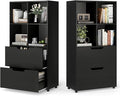 Giantex Bookshelf with 4 Cubes & 2 Drawers, 51” Tall Floor Bookcase with Anti-tip Kits, Freestanding Display Rack Storage Organizer for Study, Living Room, Home Office (Black)