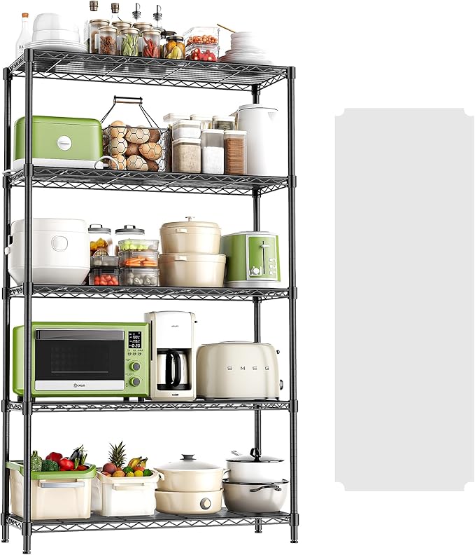 5-Tier Storage Shelves 72" H Wire Shelving with 5 Shelf Liners, 1325LBS Adjustable Metal Shelving, Heavy Duty Steel Wire Rack for Garage Commercial Pantry Kitchen, 36" W x 14" D x 72" H, Black