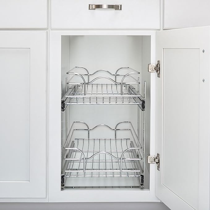 Rev-A-Shelf 2-Tier Kitchen Cabinet Pullout Shelf and Drawer Organizer Slide Out Pantry Storage Basket in Multiple Sizes, 9 x 22 In, 5WB2-0922CR-1