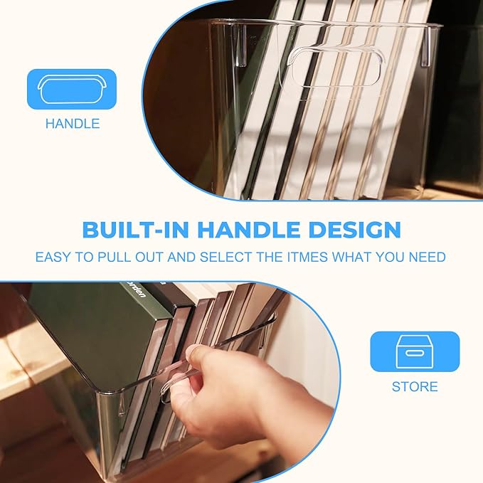 MOONEDGE Open Clear Plastic Storage Bins Stackable Organizer Containers with Handles for Kitchen, Pantry, Fridge, Cabinet, Closet Storage & Home Organization 8 Pack（11 x 8 x 6 in）