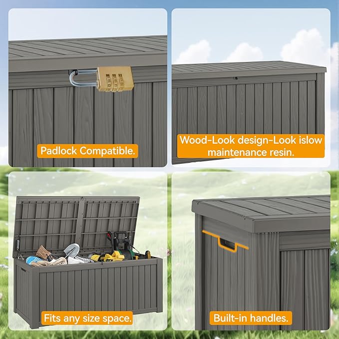 150 Gallon Outdoor Storage Box, Resin Deck Boxes Outdoor Waterproof For Patio Furniture, Garden Tools, Pool Supplies, Durable And UV Resistant, Lockable