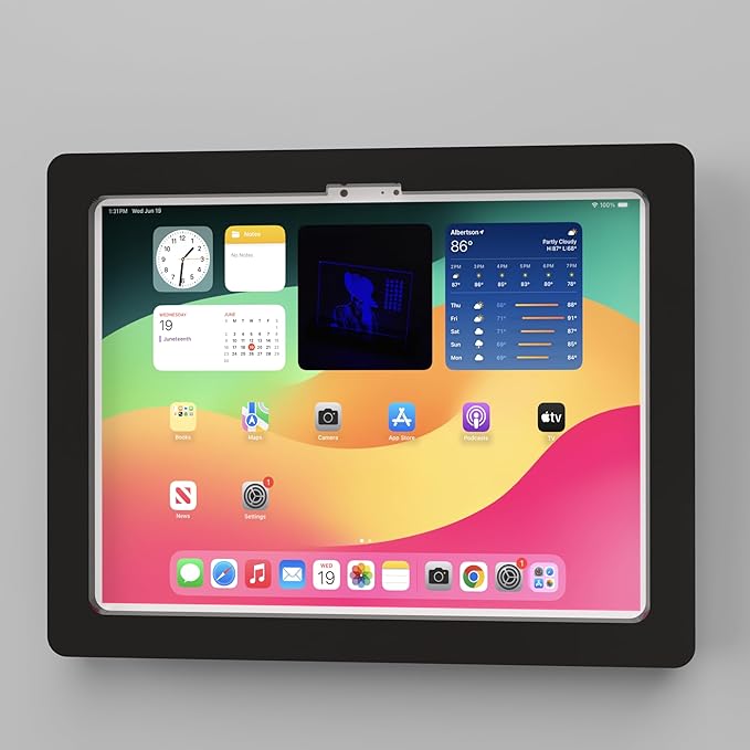 TABcare Anti-Theft Acrylic VESA Enclosure for Apple iPad Pro 11" 2024 M4 2025 M5 with Free Wall Mount Kit & 90-Degree Angle USB C Cable (Black)
