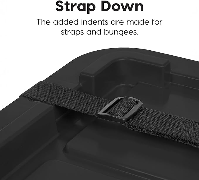 IRIS USA 27 Gallon Heavy Duty Truck Bed Toolbox Storage Tote Bins with Lids, 4 Pack - Made in USA, Tough Snap On Lockable Lid Stackable Industrial Tubs, Garage Organization Reusable Box - Black