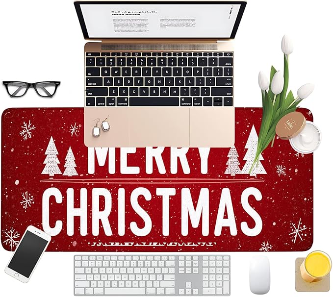 Merry Christmas Gaming Mouse Pad 31.5"x11.8"Desk Mat Anti-Slip Rubber Base & Durable Stitched Edges for Gamers Smooth Mouse Writing Surface for Desk Office/Home